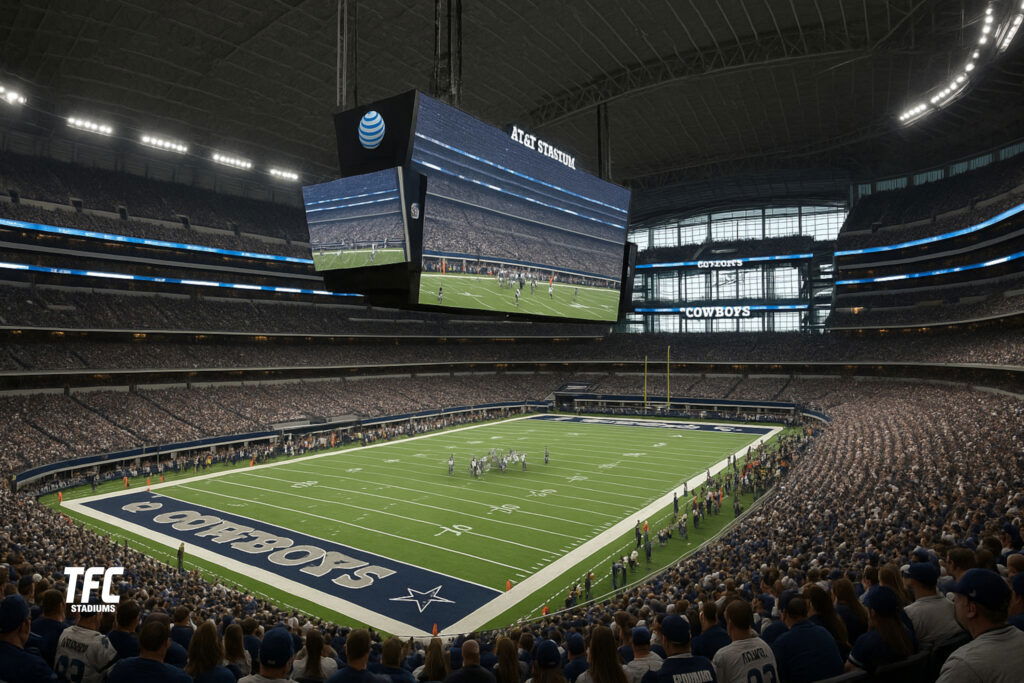 Inside the AT&T stadium with the roof closed