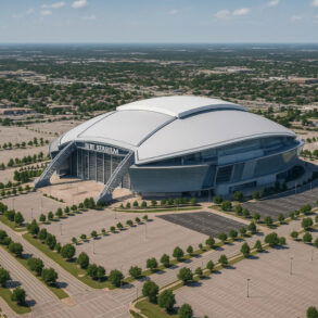 at&t stadium aerial vuew of stadium and area