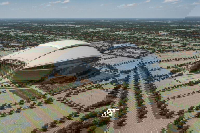 at&t stadium aerial vuew of stadium and area
