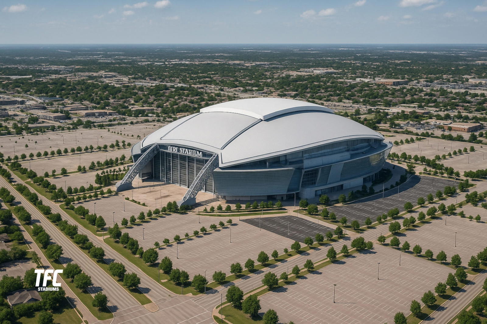 at&t stadium aerial vuew of stadium and area