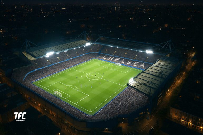Stamford Bridge at Night with crowd