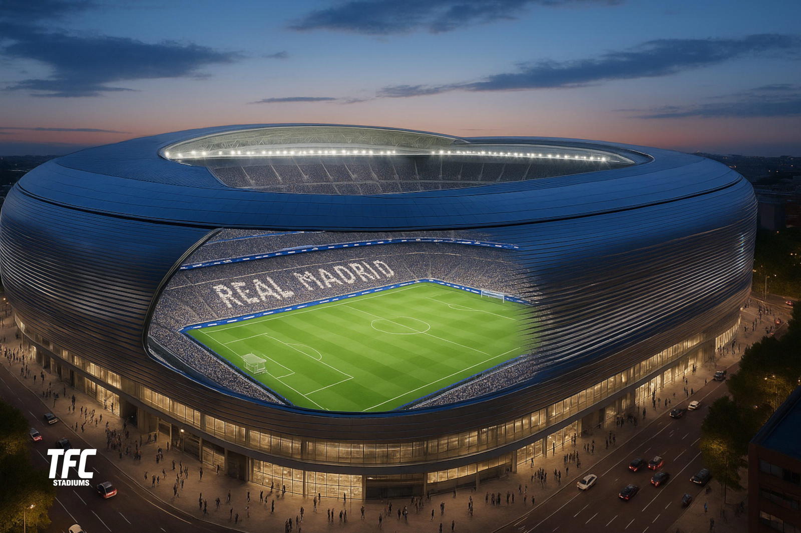 Santiago Bernabéu evening with cut away inside