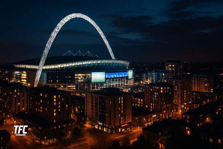 Wembley Stadium at night