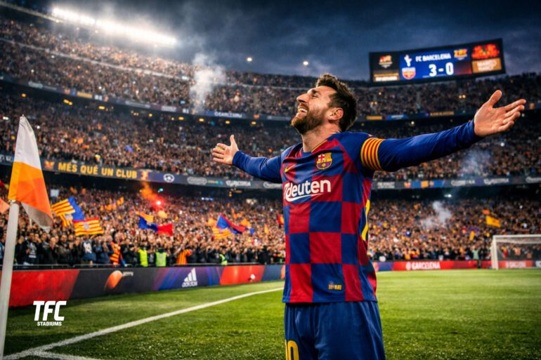 Messi celebrates at Camp Nou